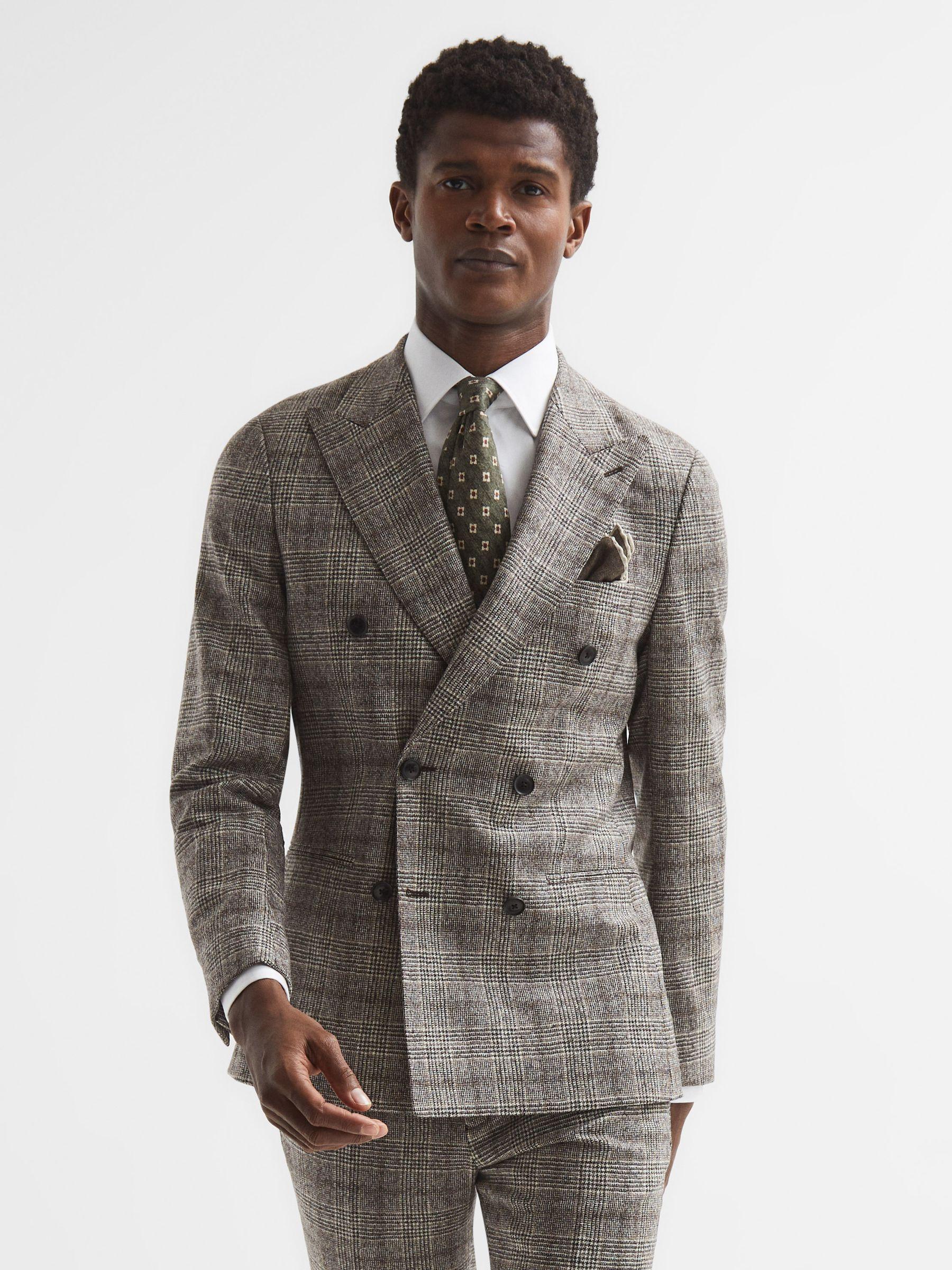 Slim Fit Double Breasted Prince Of Wales Check Blazer in Brown Product Image