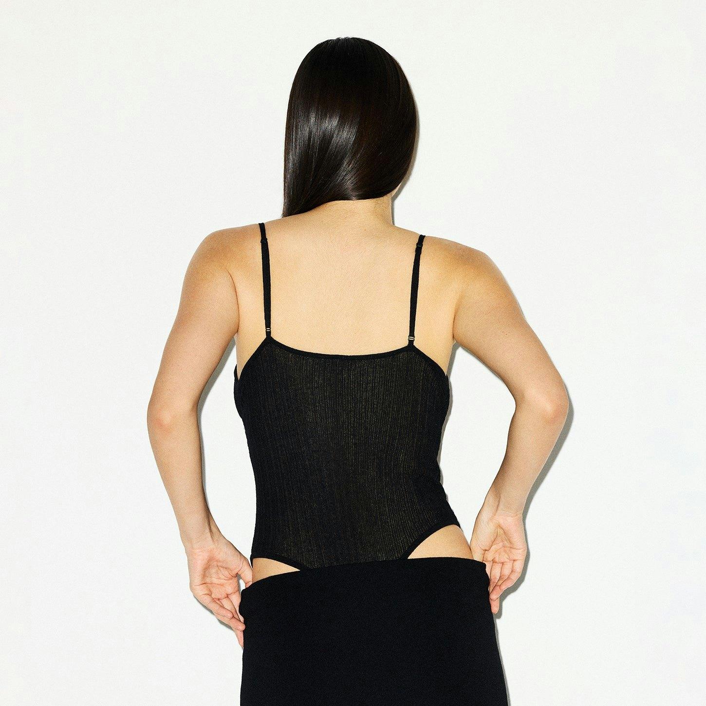 SHEER KNIT CAMI BODYSUIT | ONYX Product Image