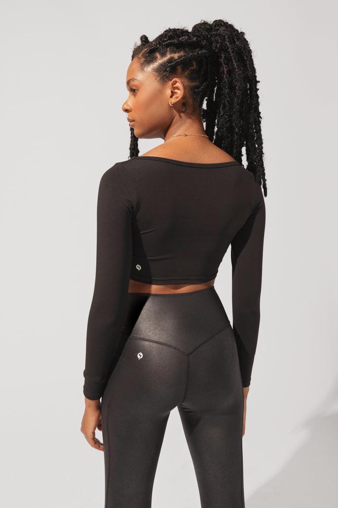 Sweetheart Long Sleeve Crop Top - Black Product Image