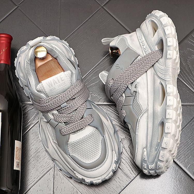 Platform Mesh Panel Lace-Up Sneakers Product Image