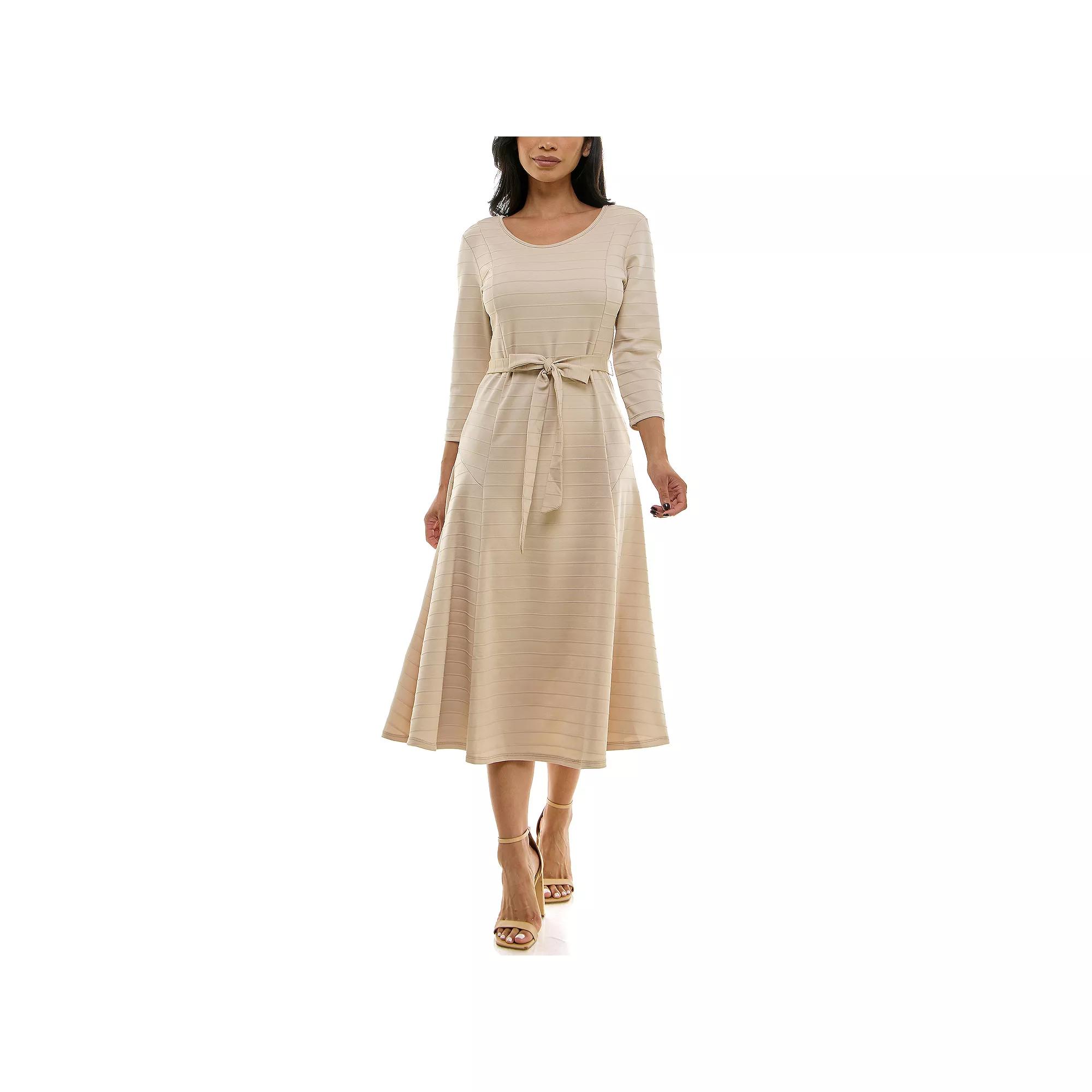 Women's Nina Leonard Sylvia Jaquard 3/4-Sleeve Jewel Dress, Size: Small, Grey Product Image