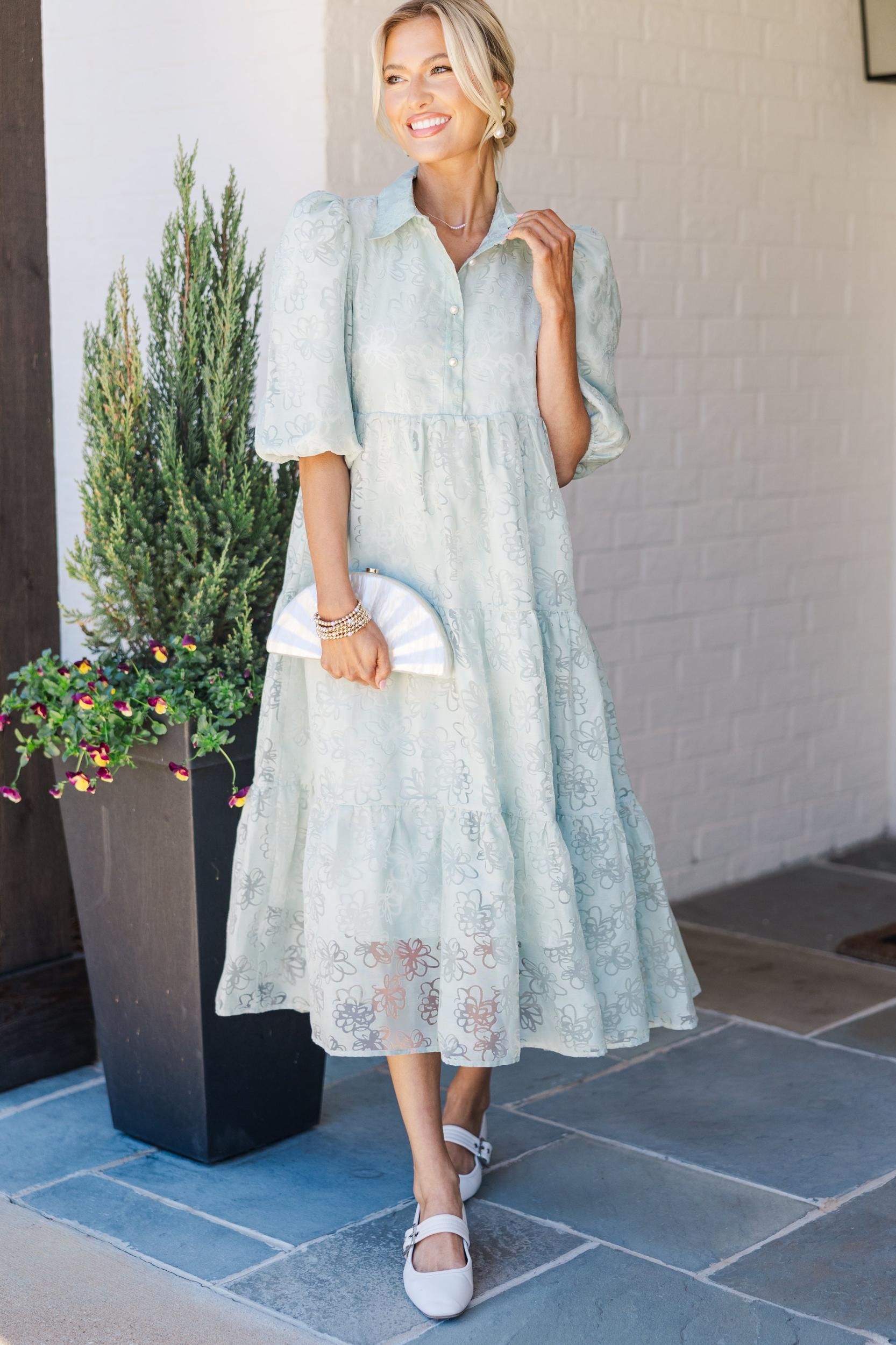 Love Found Sage Green Floral Tiered Midi Dress Female Product Image