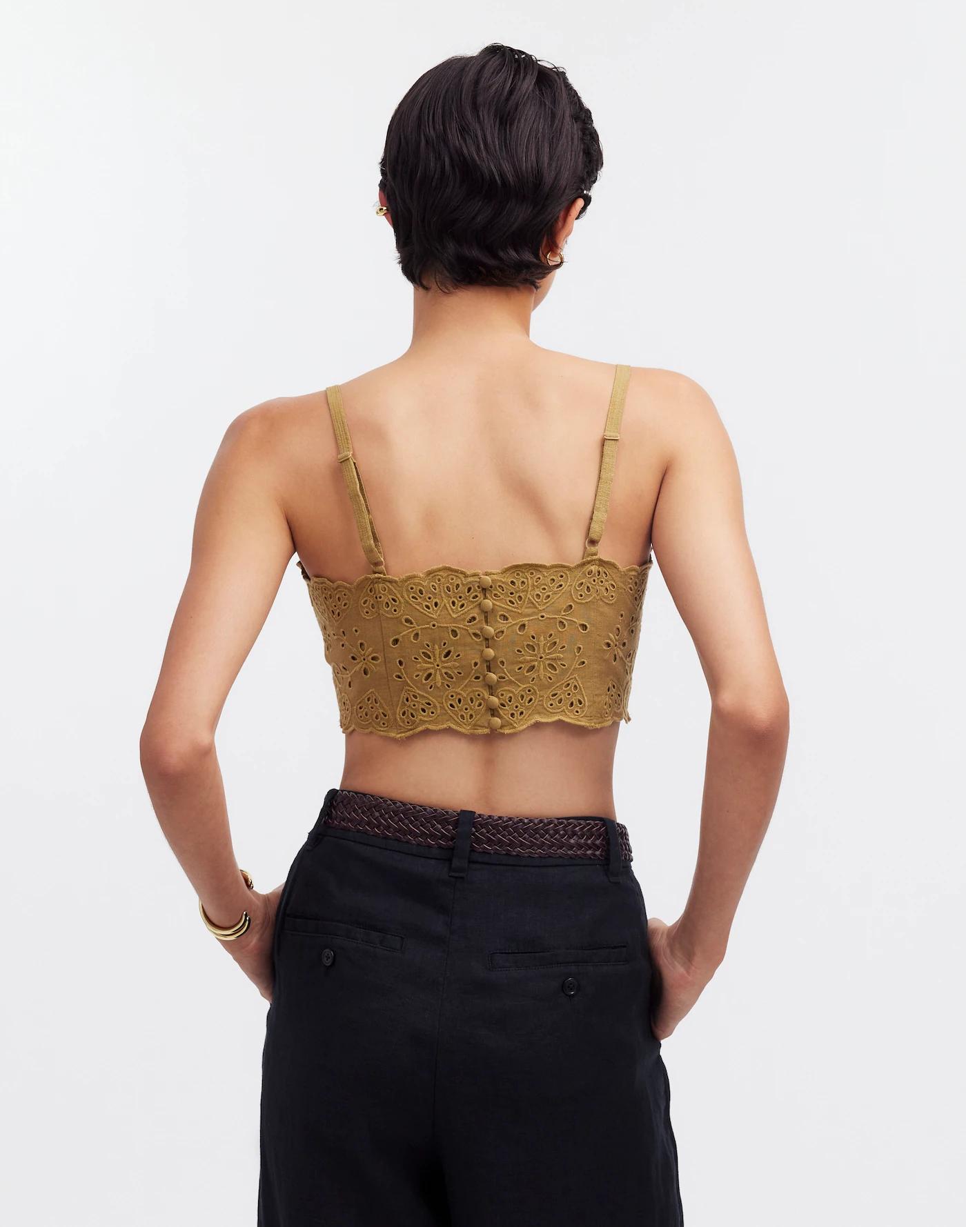 Eyelet Linen-Blend Crop Tank Top Product Image