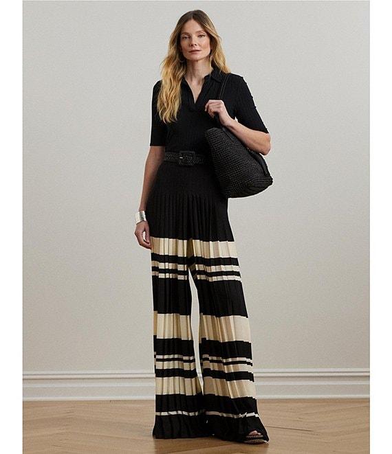 Lauren Ralph Lauren Georgette Striped High Rise Pleated Wide-Leg Pants Product Image