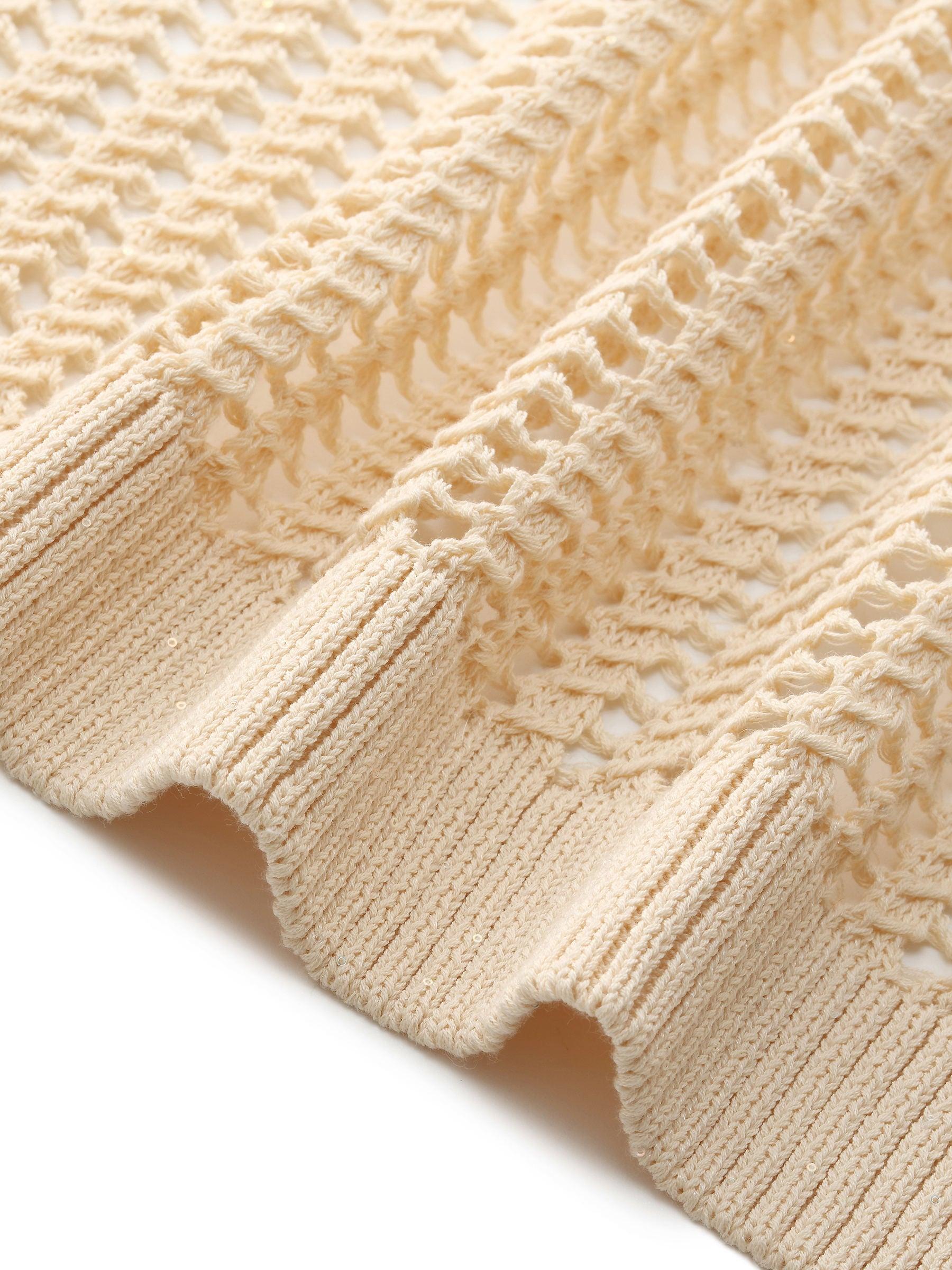 Sequins Stretch Zip-Up Women Openwork Hooded Cardigan Product Image