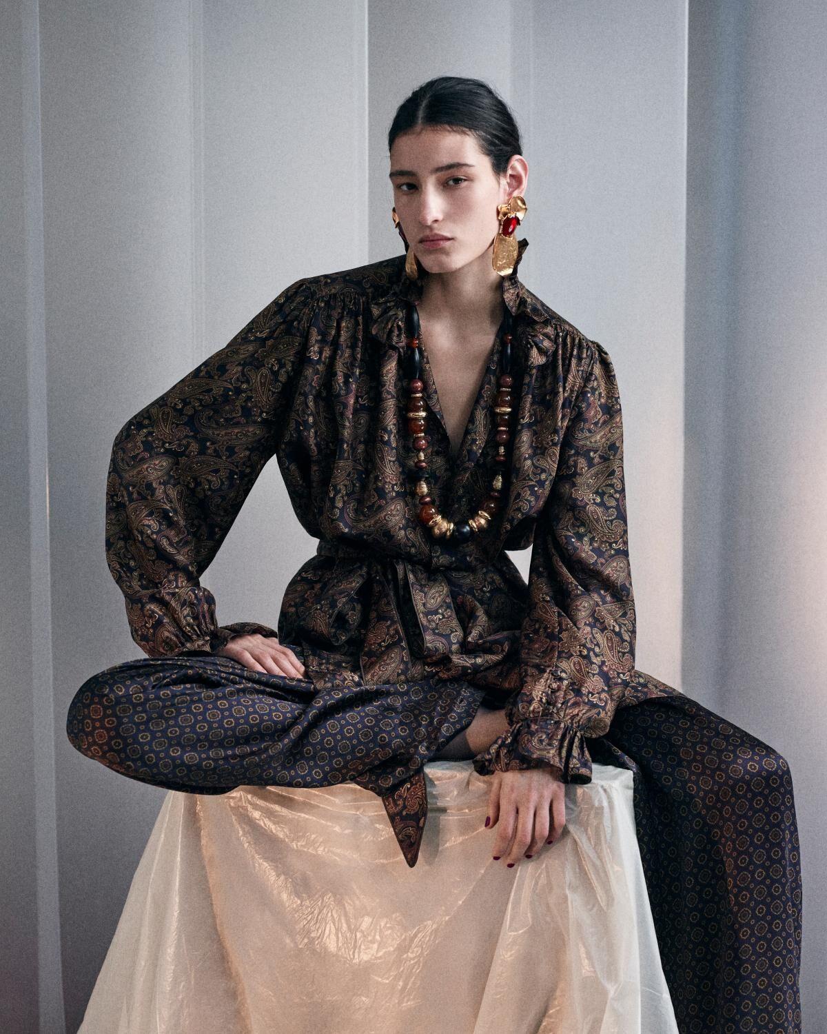 oversized necklace in glass, wood, resin, and metal Product Image