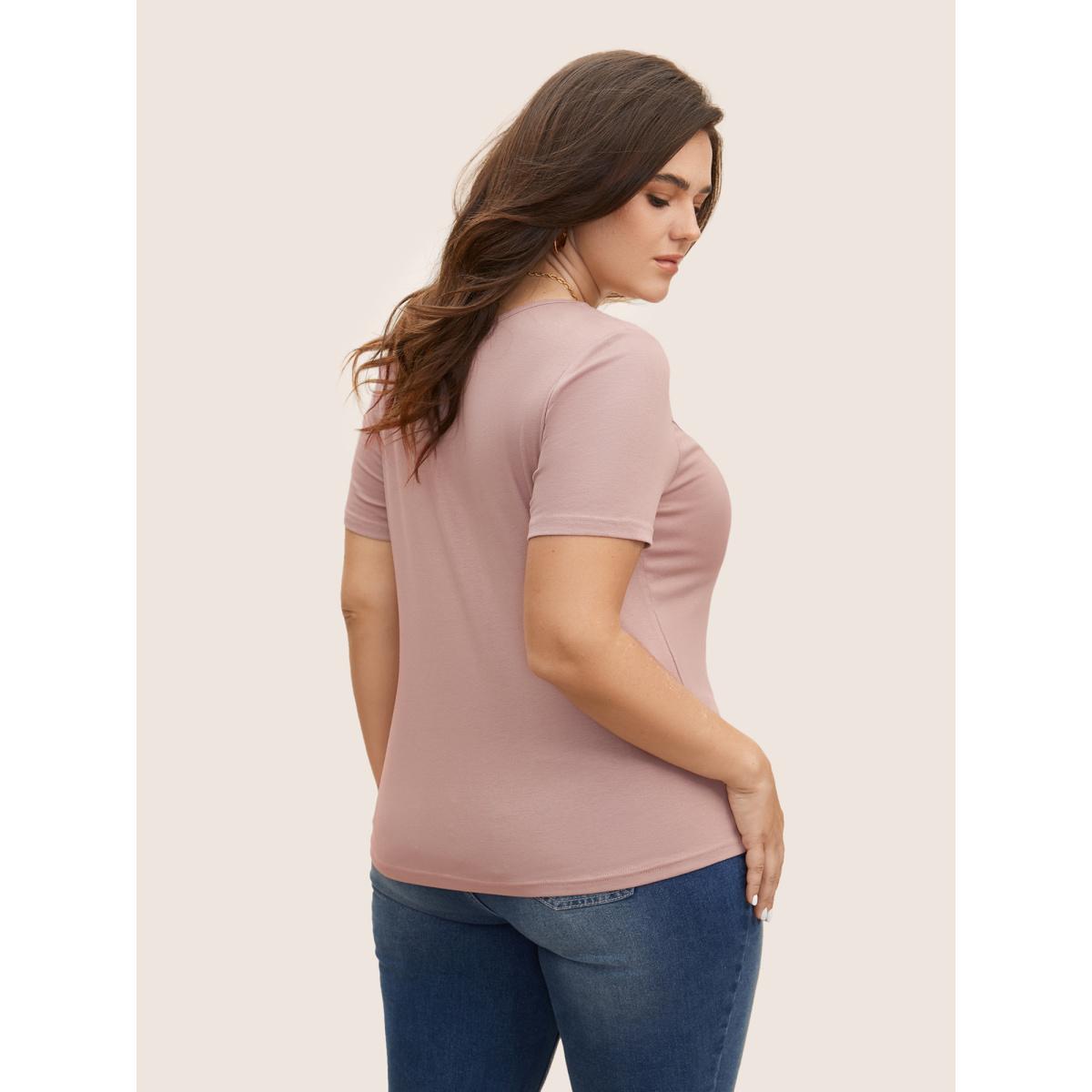 Plus Size Square Neck Solid Rib Knit T-shirt Dirtypink Women Casual Non Square Neck Bodycon Everyday T-shirts BloomChic 14-16/1X Product Image