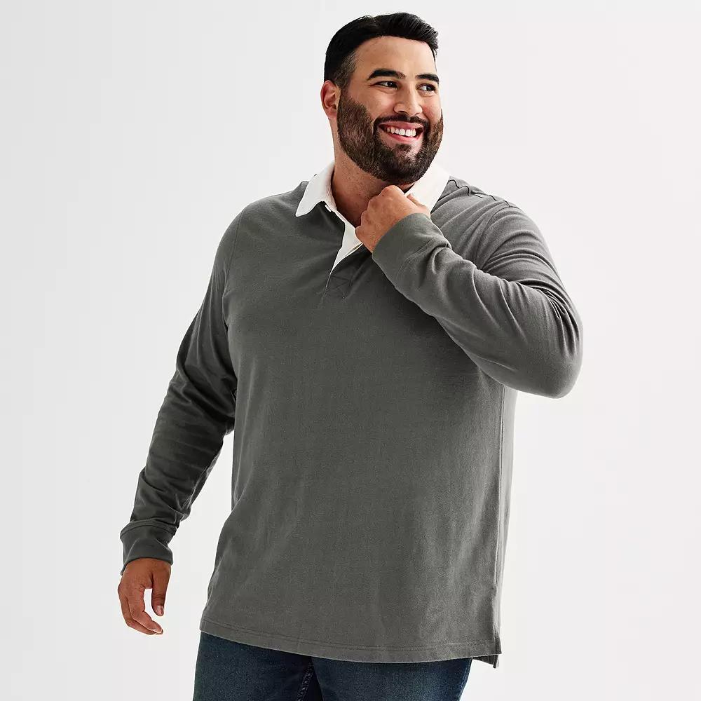 Big & Tall Sonoma Goods For Life® Long Sleeve Rugby Polo, Men's, Size: 2XB, Grey Product Image
