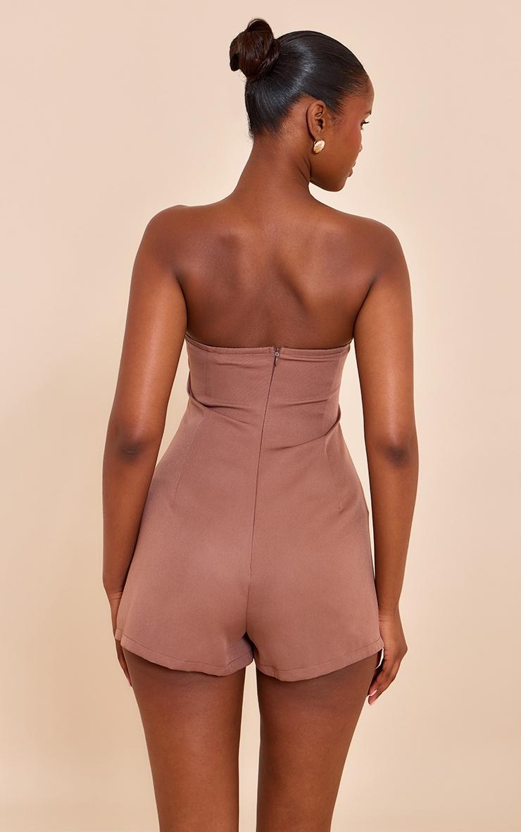 Mocha Tailored Pleat Detail Bandeau Romper Product Image
