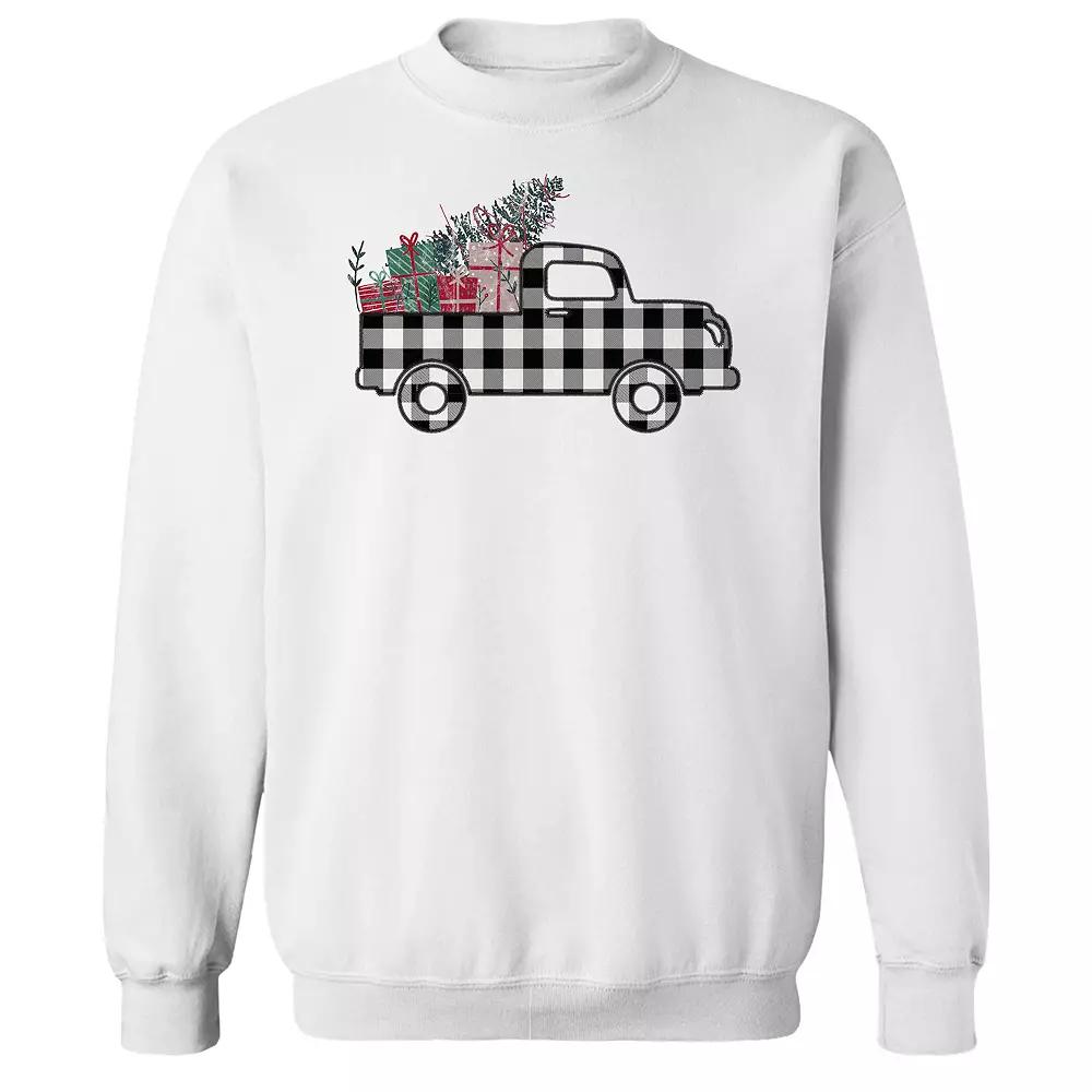 Men's Plaid Christmas Truck Fleece Sweatshirt, Adult Unisex,  Product Image