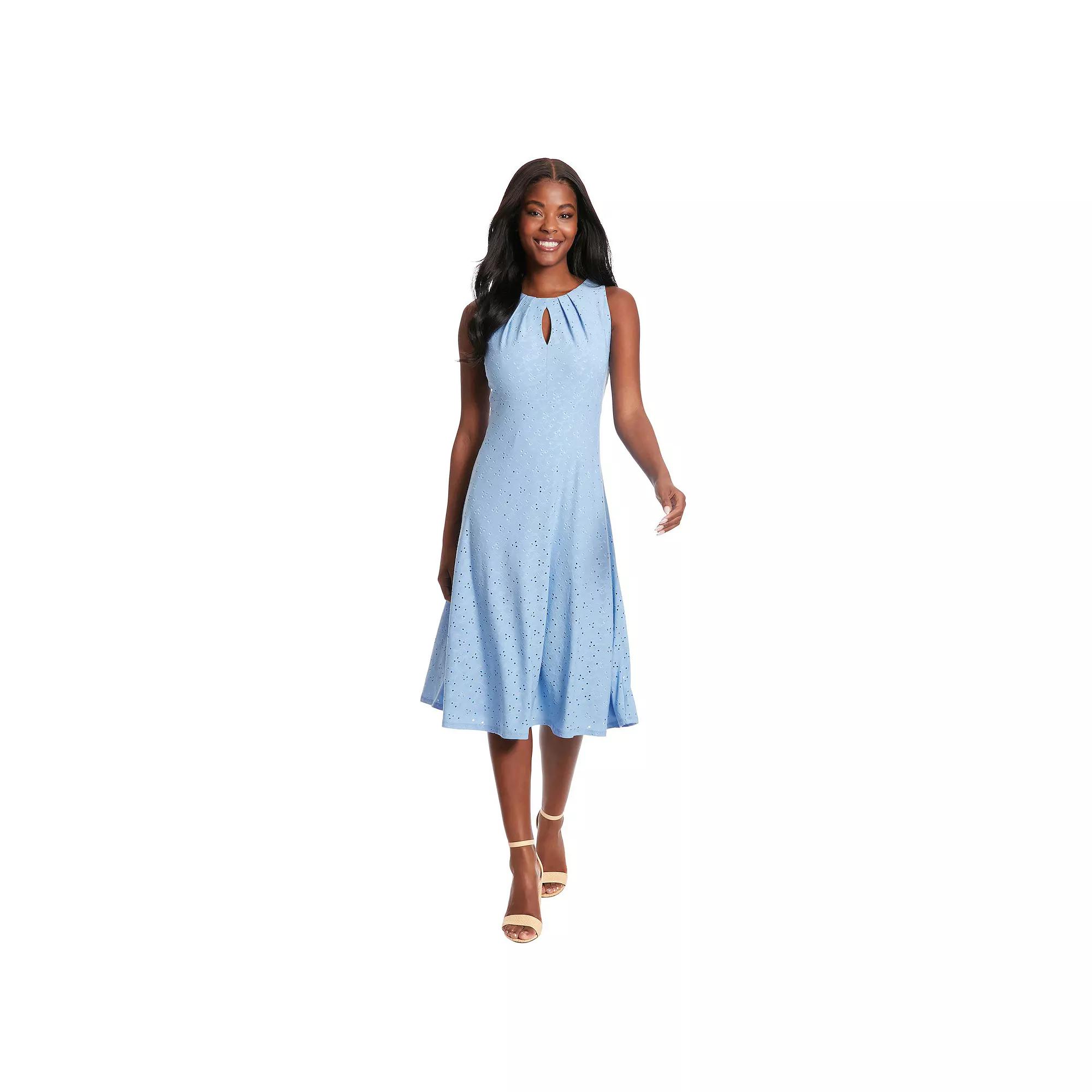 Women's London Times Empire Waist Fit & Flare Midi Dress, Size: 2, Blue Eyelet Product Image