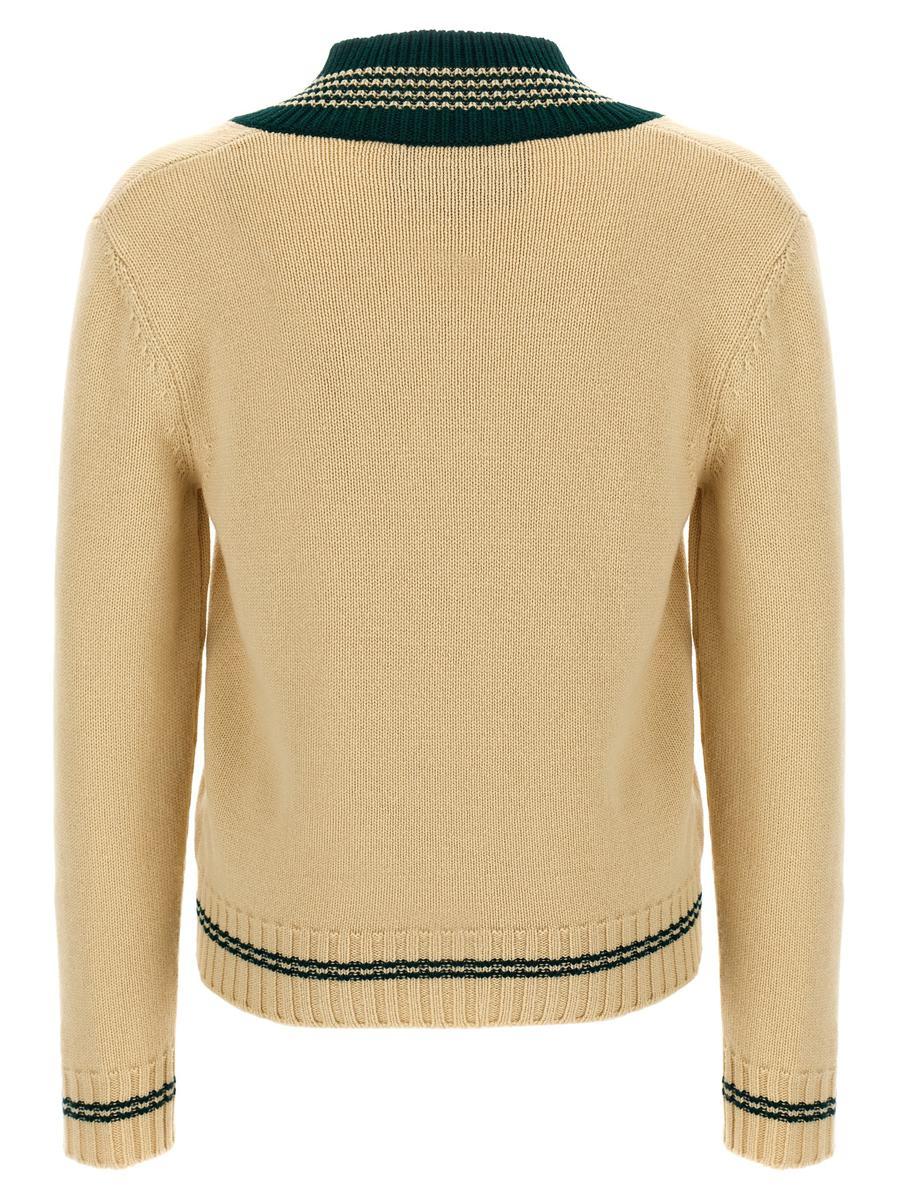 VALENTINO Embroidered V-neck Crewneck Sweater With Ribbed Trim In White Product Image