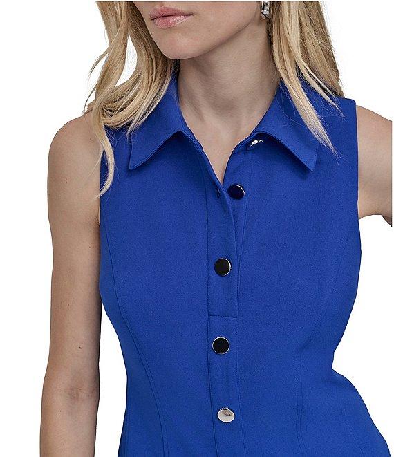 DKNY by Donna Karan Scuba Crepe Point Collar Neck Sleeveless Shirt Mini Dress Product Image