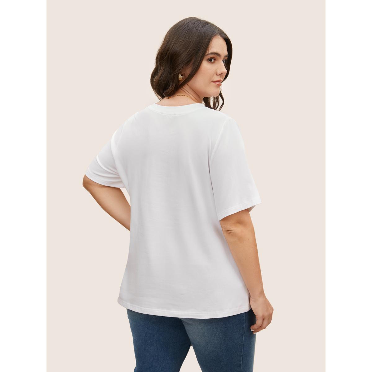 Plus Size Natural Flowers Print Crew Neck T-shirt Originalwhite Women Elegant Contrast Natural Flowers Round Neck Everyday T-shirts BloomChic 10/M Product Image
