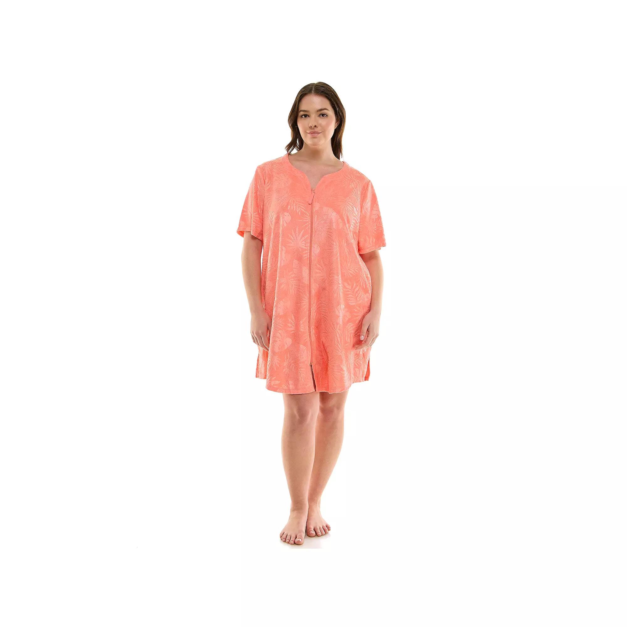 Plus Size Croft & Barrow® Embossed Honey Knit Terry Zip Robe, Women's, Size: 2XL, Filli Palm Leaves Dsrt Product Image