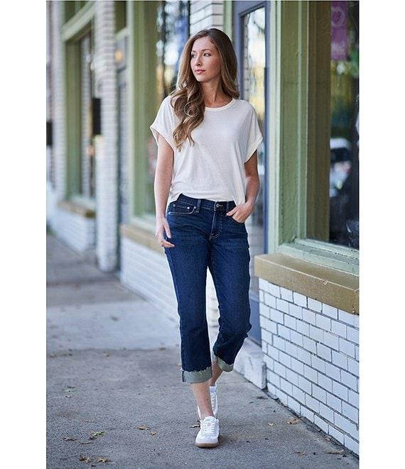 Lucky Brand Sweet Crop Rolled Hem Stretch Denim Mid-Rise Straight Leg Jeans Product Image