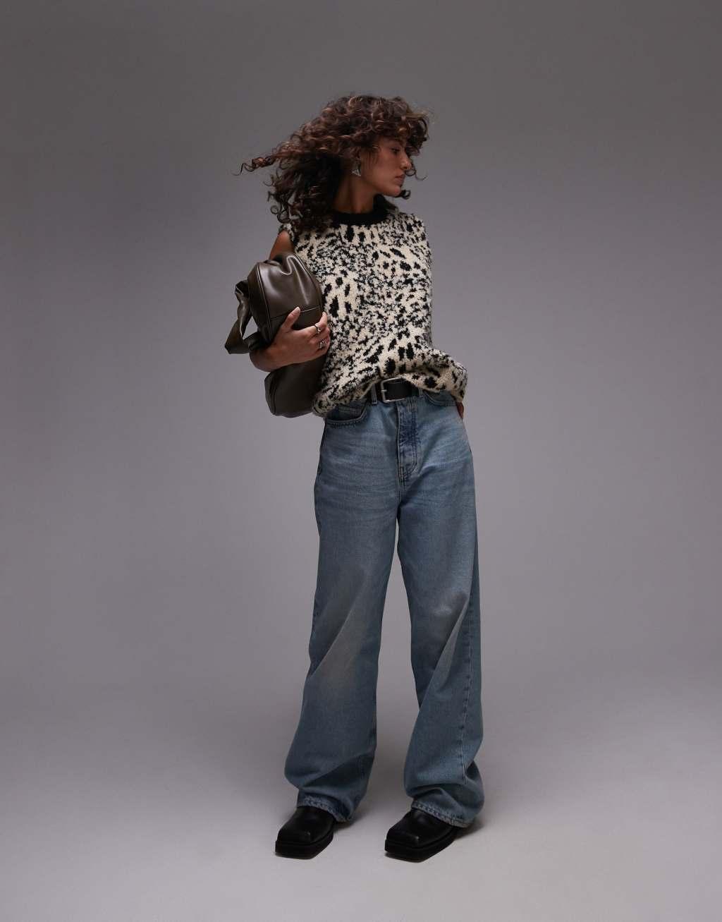 Topshop knit boucle animal tank in neutral Product Image