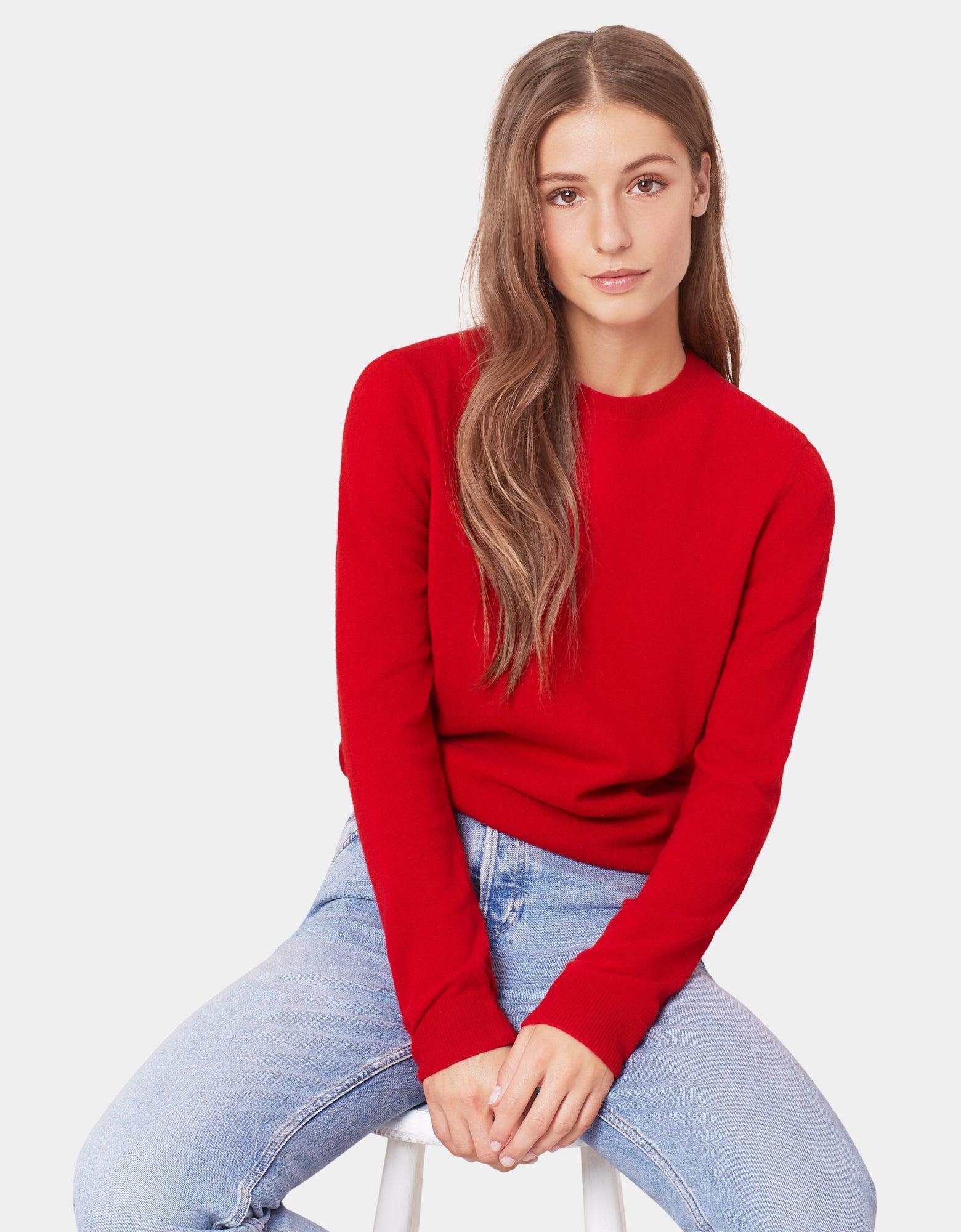 Women Light Merino Wool Crew - Scarlet Red Product Image