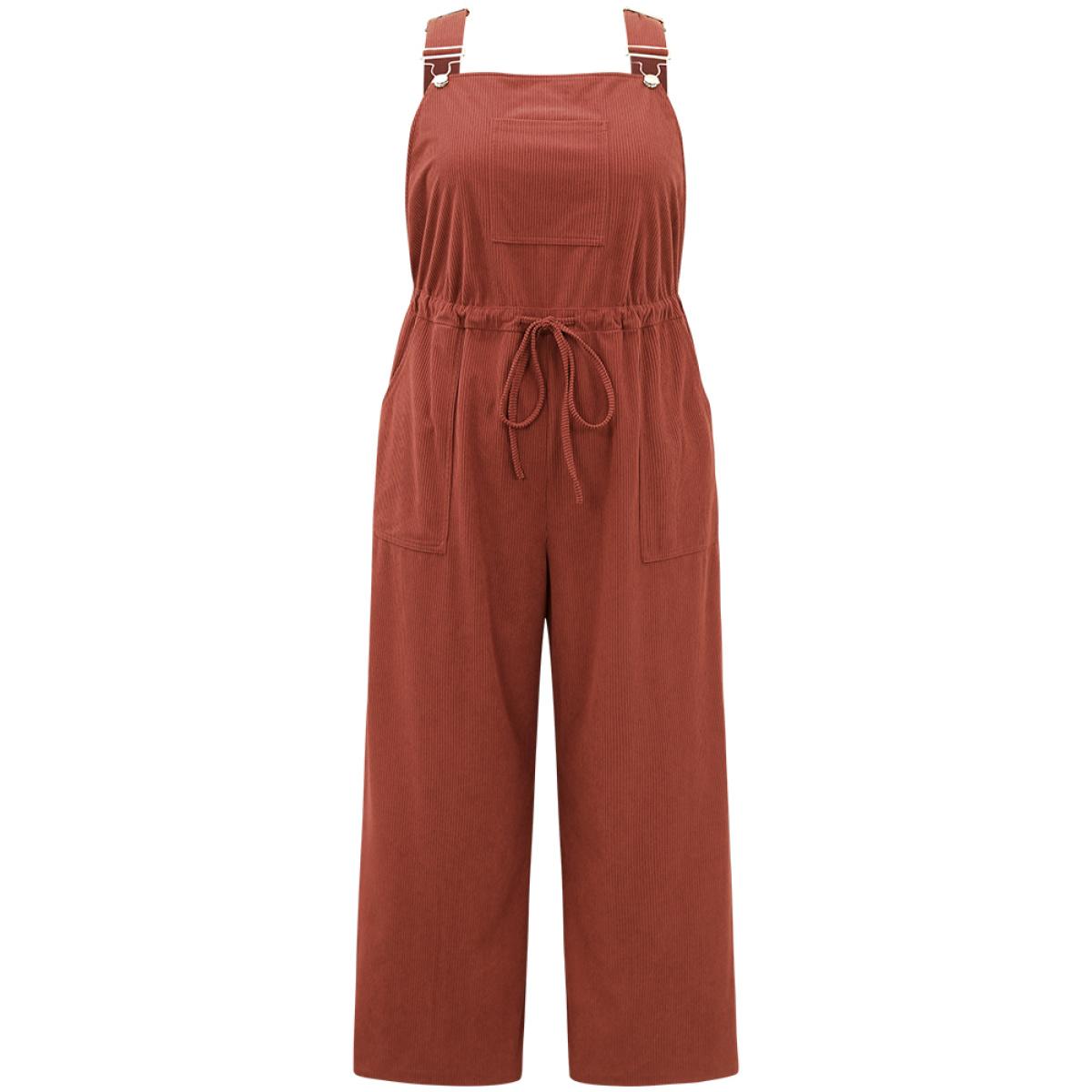 Plus Size Rust Plain Textured Drawstring Adjustable Straps Jumpsuit Women Casual Sleeveless Spaghetti Strap Dailywear Loose Jumpsuits BloomChic 10/M Product Image