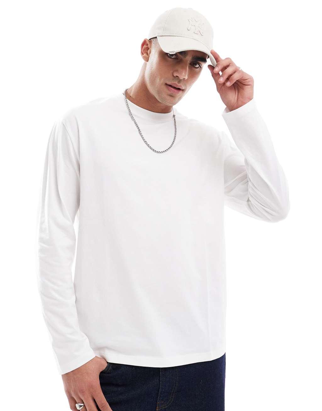 ASOS DESIGN essential relaxed long sleeve T-shirt in white | ASOS Product Image