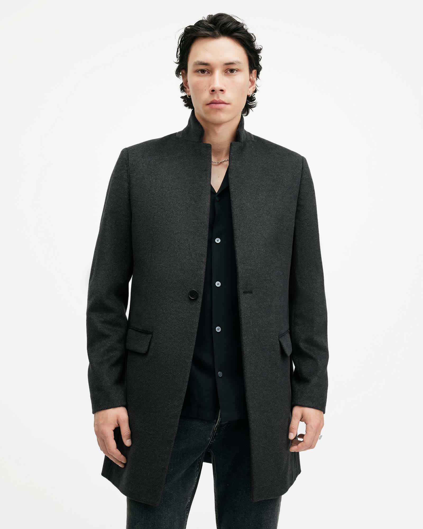 Hargrove Slim Fit Wool Blend Coat Charcoal Grey | ALLSAINTS US Product Image