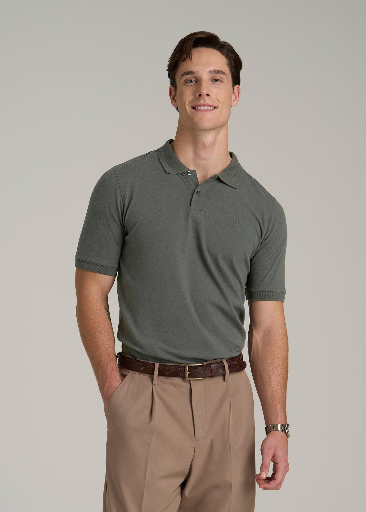 Classic Polo with Embroidered Logo for Tall Men in Spring Olive Male Product Image