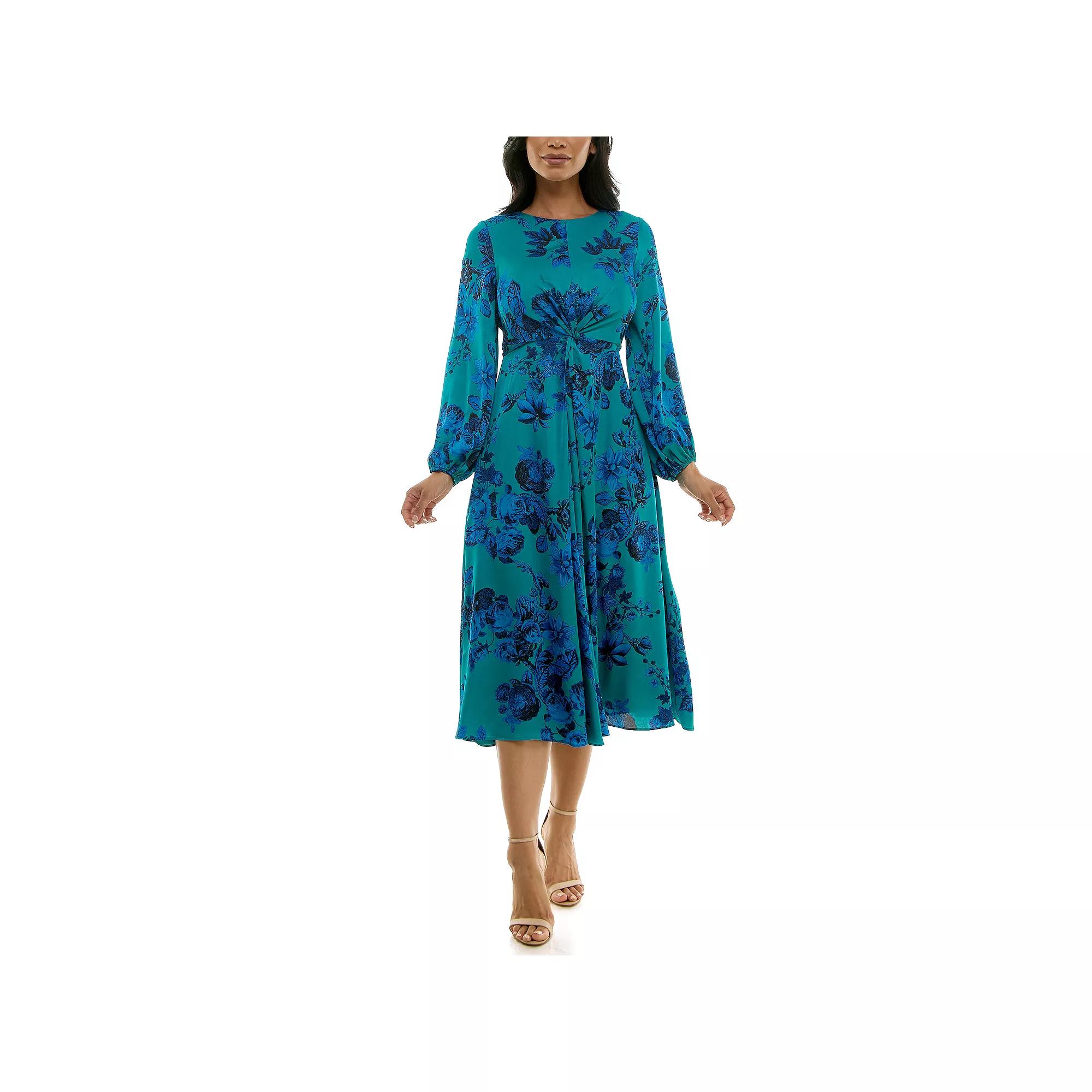 Women's Maison Tara Knot Waist Fit & Flare Dress, Size: 4, Multi Blue Product Image