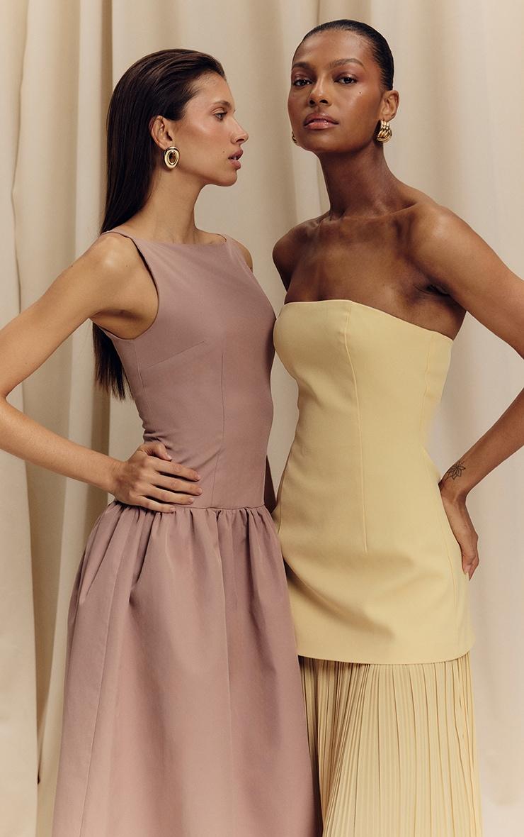 Lemon Bandeau Pleated Chiffon Skirt Panel Maxi Dress Product Image