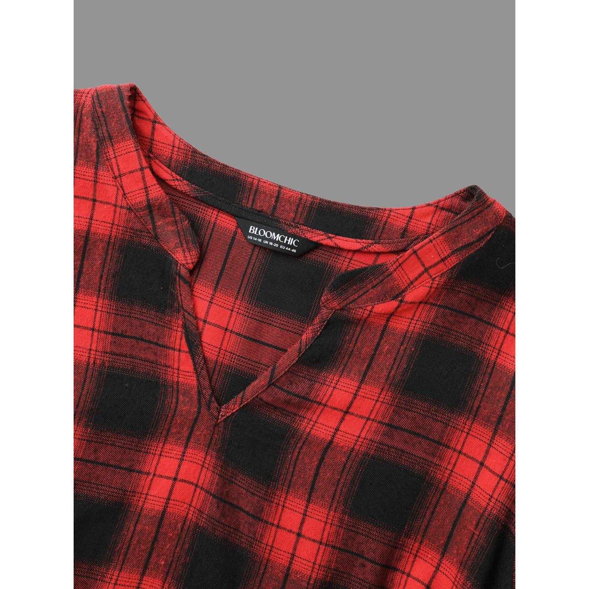 Plus Size Plaid Notched Collar Elastic Waist Midi Dress Burgundy Women Casual Non Party Curvy Bloomchic 12/L Product Image