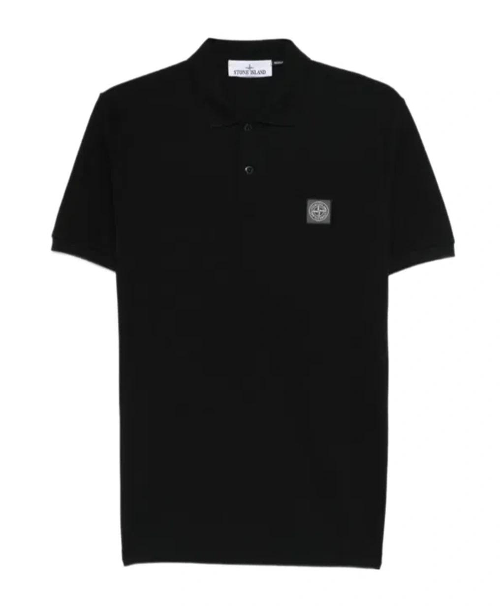 STONE ISLAND Mens Black Brand-patch Regular-fit Stretch-cotton Polo Shirt Xl Product Image