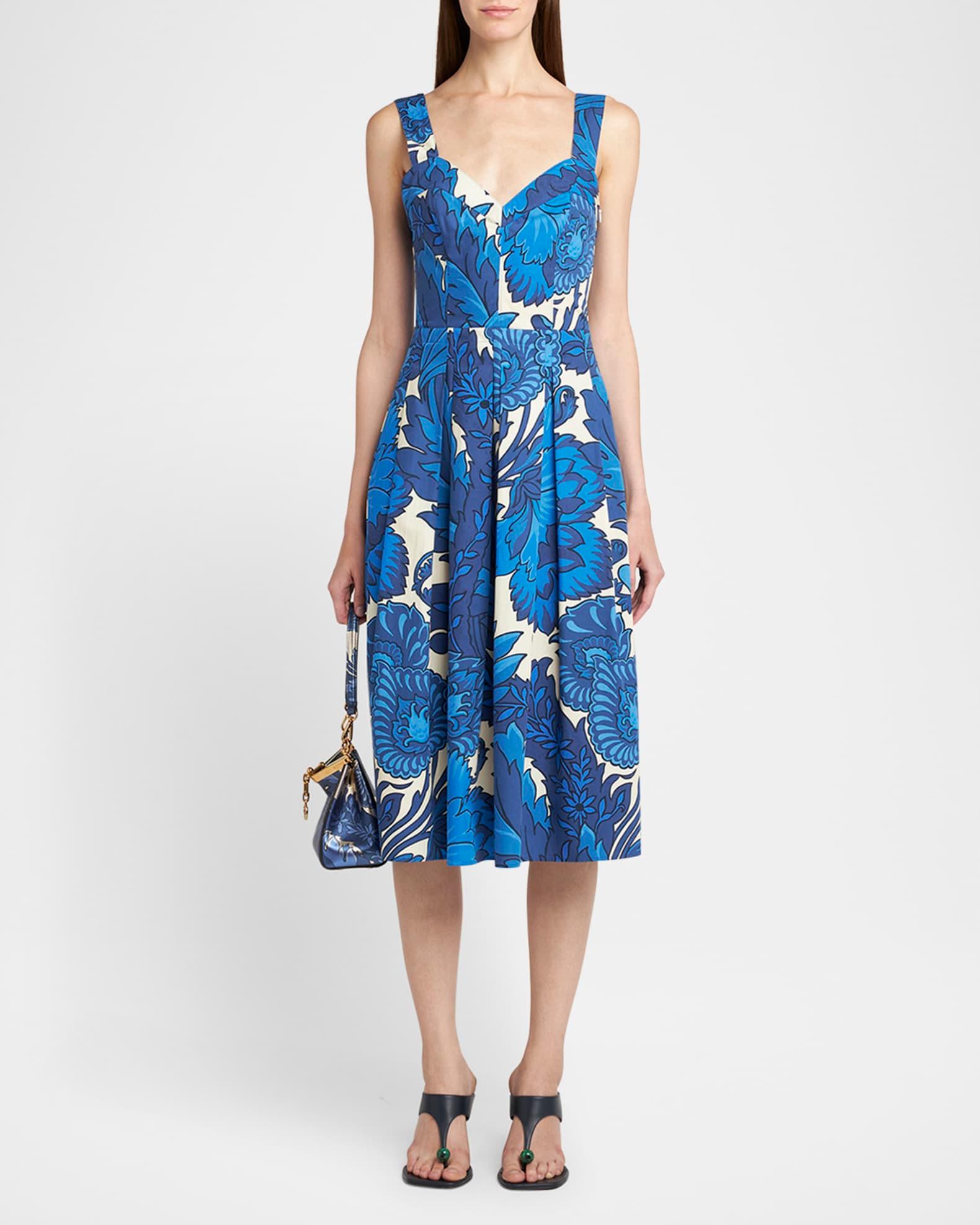 Floral Sleeveless Pleated Cotton Midi Sundress Product Image