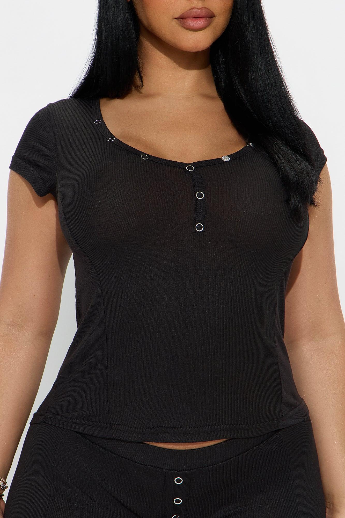 Bedtime Ribbed PJ Boxer Short Set - Black Female Product Image