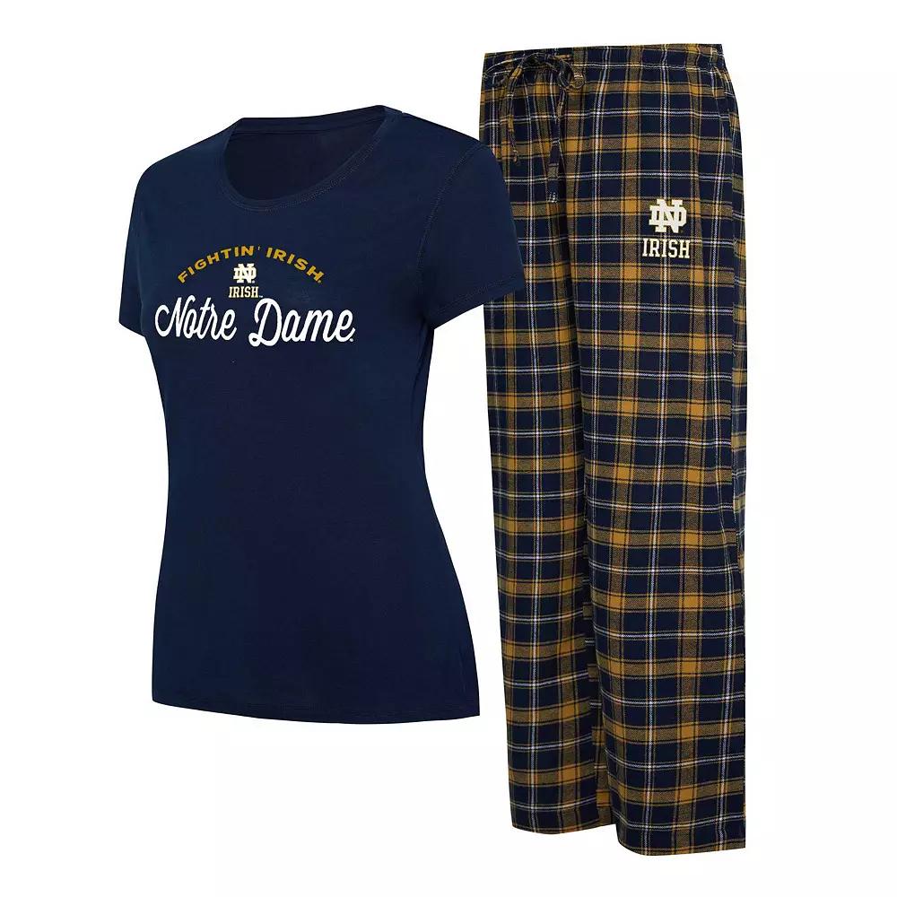 Women's Concepts Sport Navy/Gold Notre Dame Fighting Irish Arctic T-Shirt & Flannel Pants Sleep Set, Size: 3XL, Blue Product Image