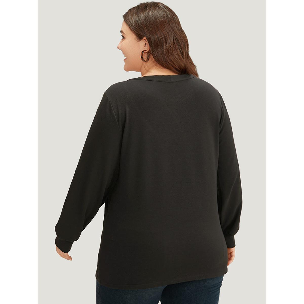 Plus Size Solid Cut Out Sweatshirt Women Black Casual Plain Keyhole Cut-Out Dailywear Sweatshirts BloomChic 22-24/3X Product Image