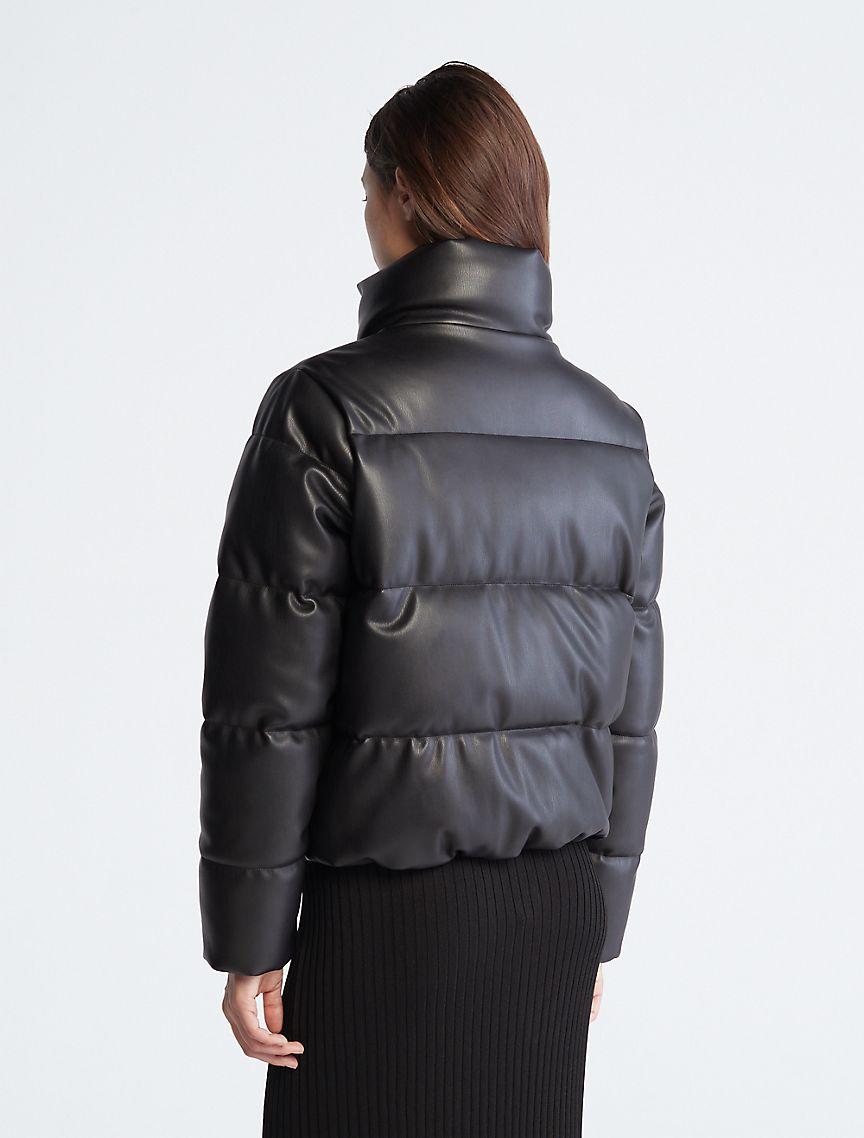 Faux Leather Puffer Jacket Product Image