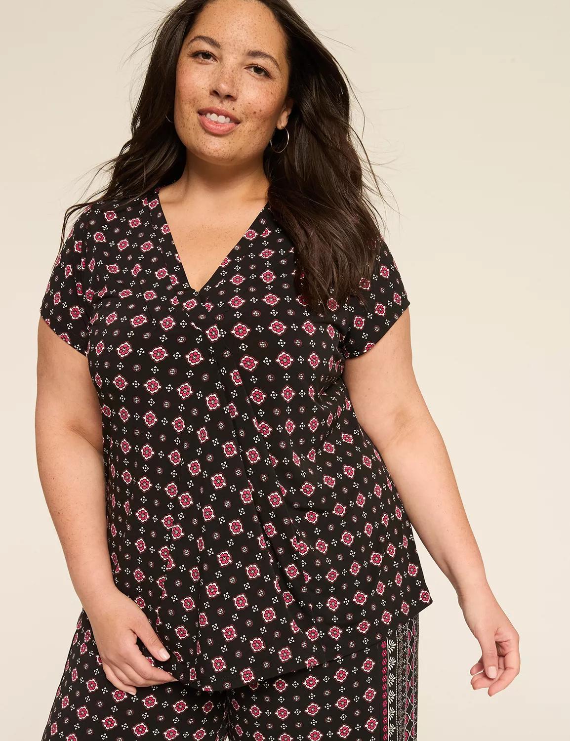 Cap-Sleeve Pleat-Front Top Product Image