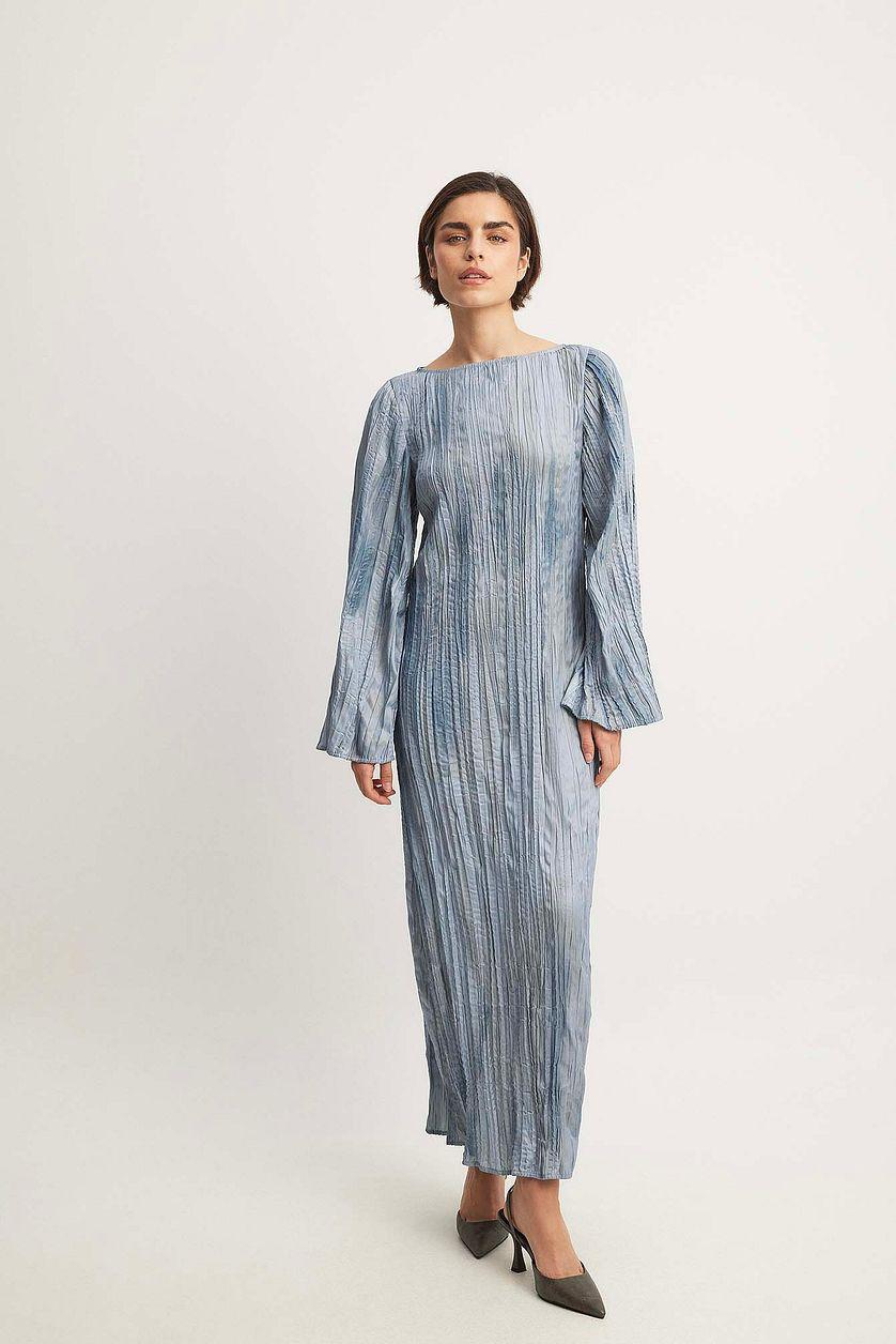 Crinkled Long Sleeve Open Back Maxi Dress Product Image