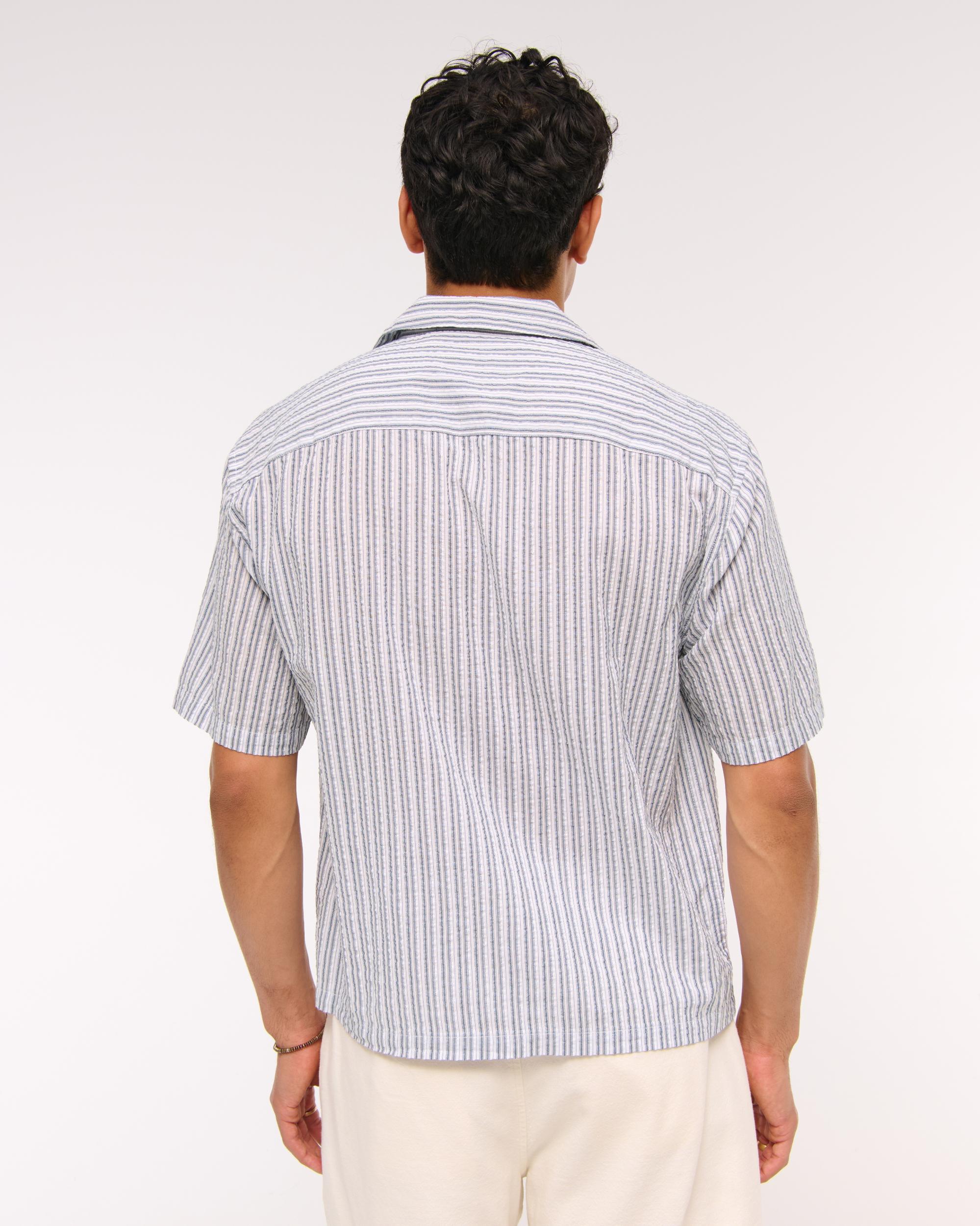 Camp Collar Cropped Seersucker Shirt Product Image