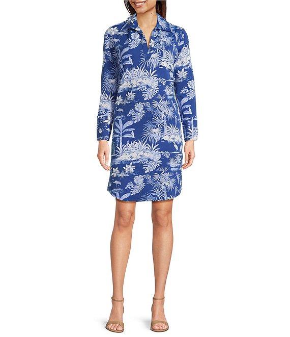 J.McLaughlin Charlee Knit Catalina Cloth Printed Split V-Neck Long Sleeve Dress Product Image