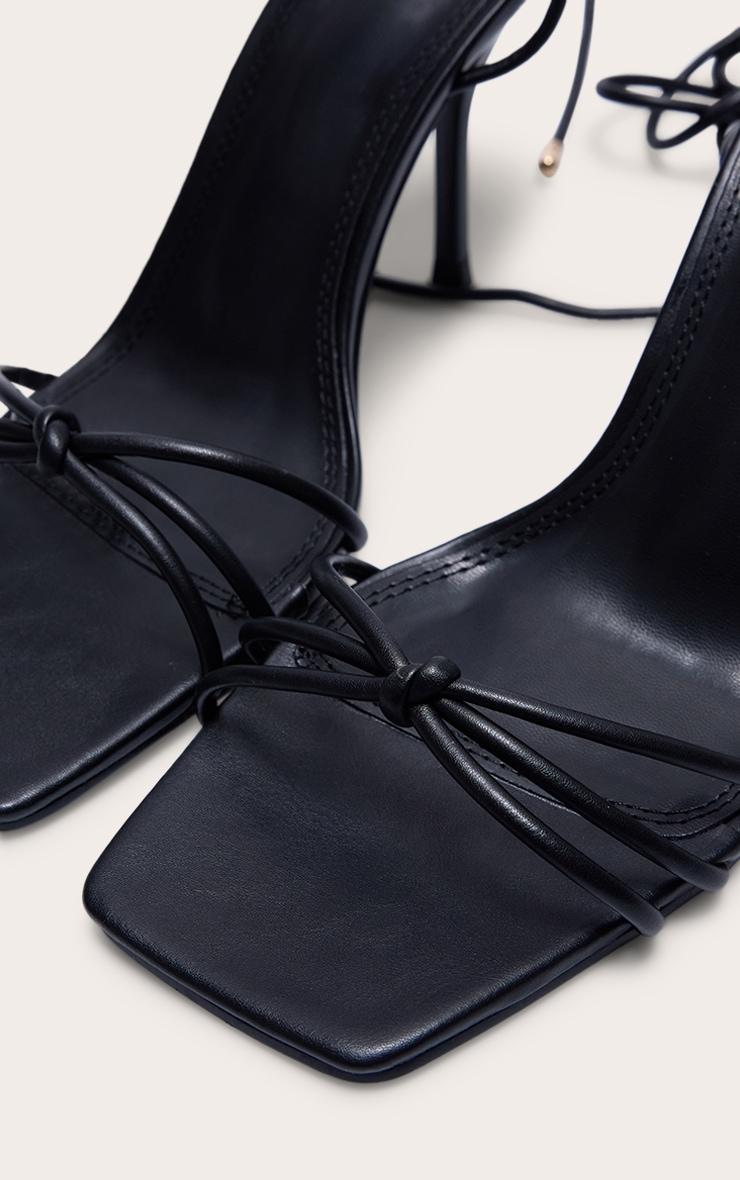 Wide Fit Black PU Square Toe Lace Up High Stiletto Heeled Sandals Product Image