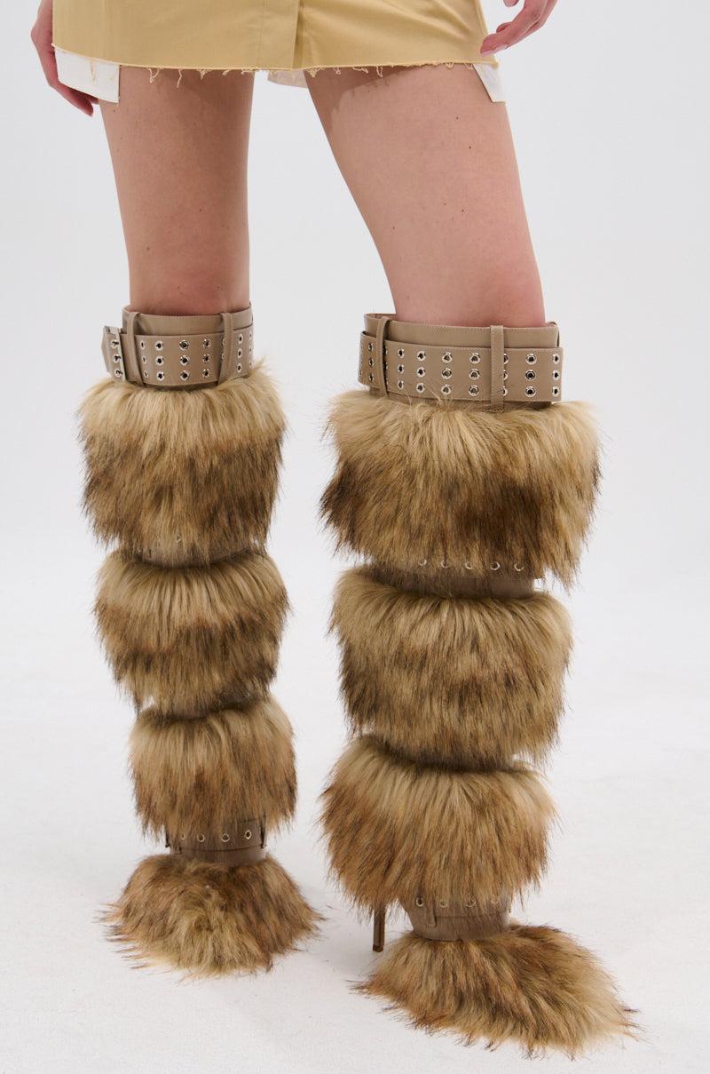 AZALEA WANG AMALBERT BROWN MULTI FUR AND BUCKLES BOOT Product Image
