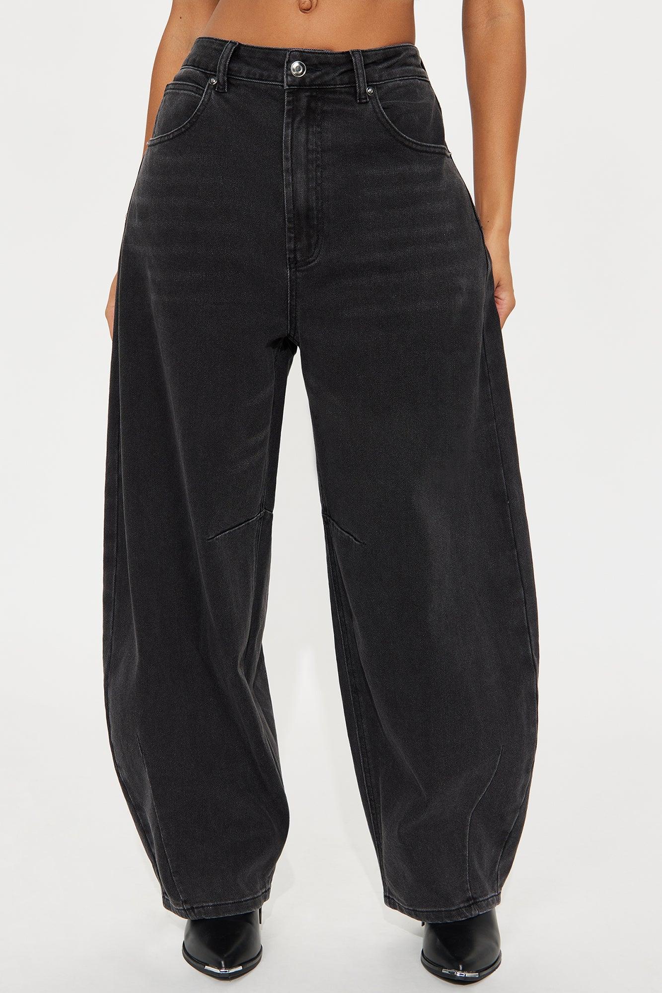 Checked Out Barrel Leg Jeans - Black Wash Female Product Image