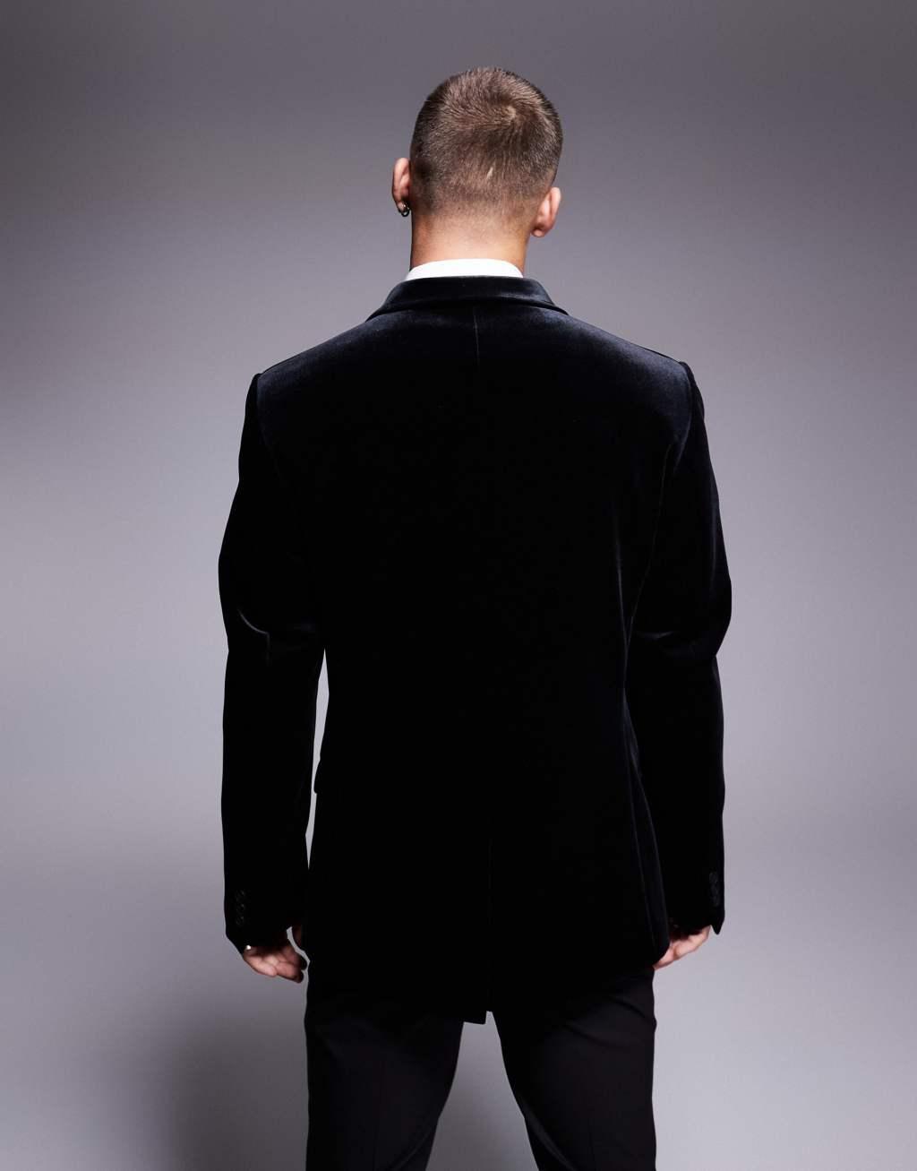 ASOS DESIGN slim fit velvet blazer in black Product Image