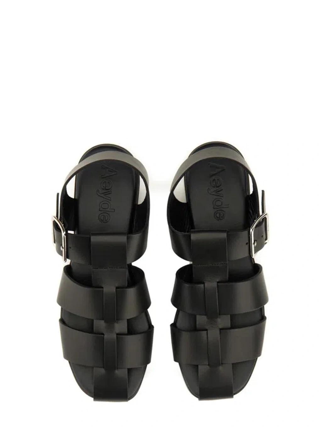 AEYDE 10mm Whit Leather Fisherman Sandals In Black Product Image