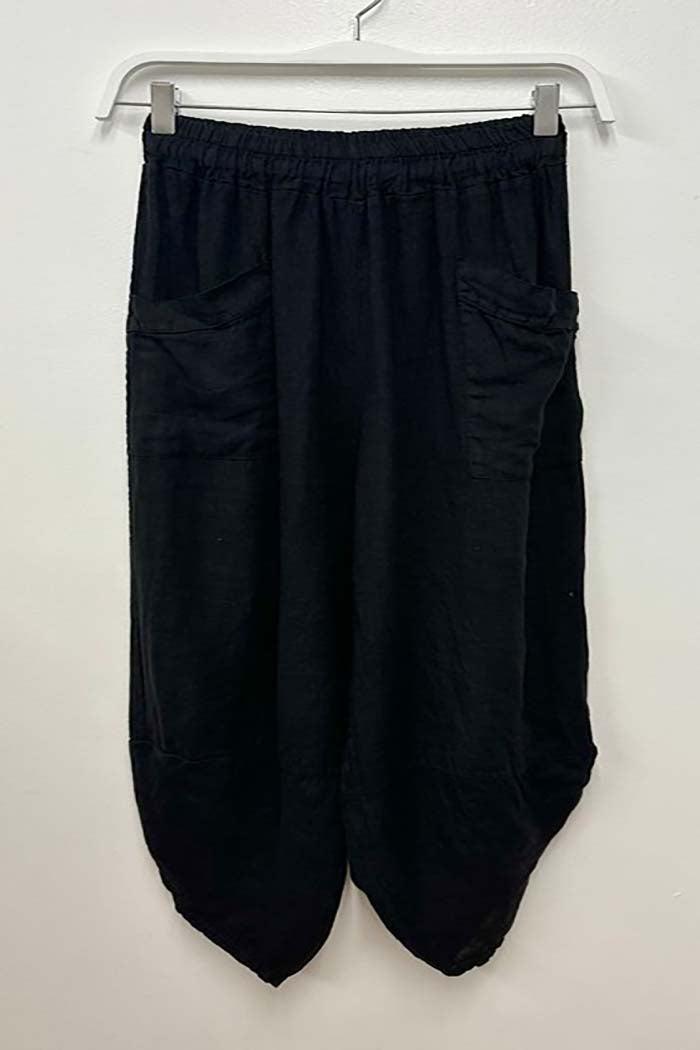 Elastic Waist, Curved Hem Linen Harem Pants Product Image
