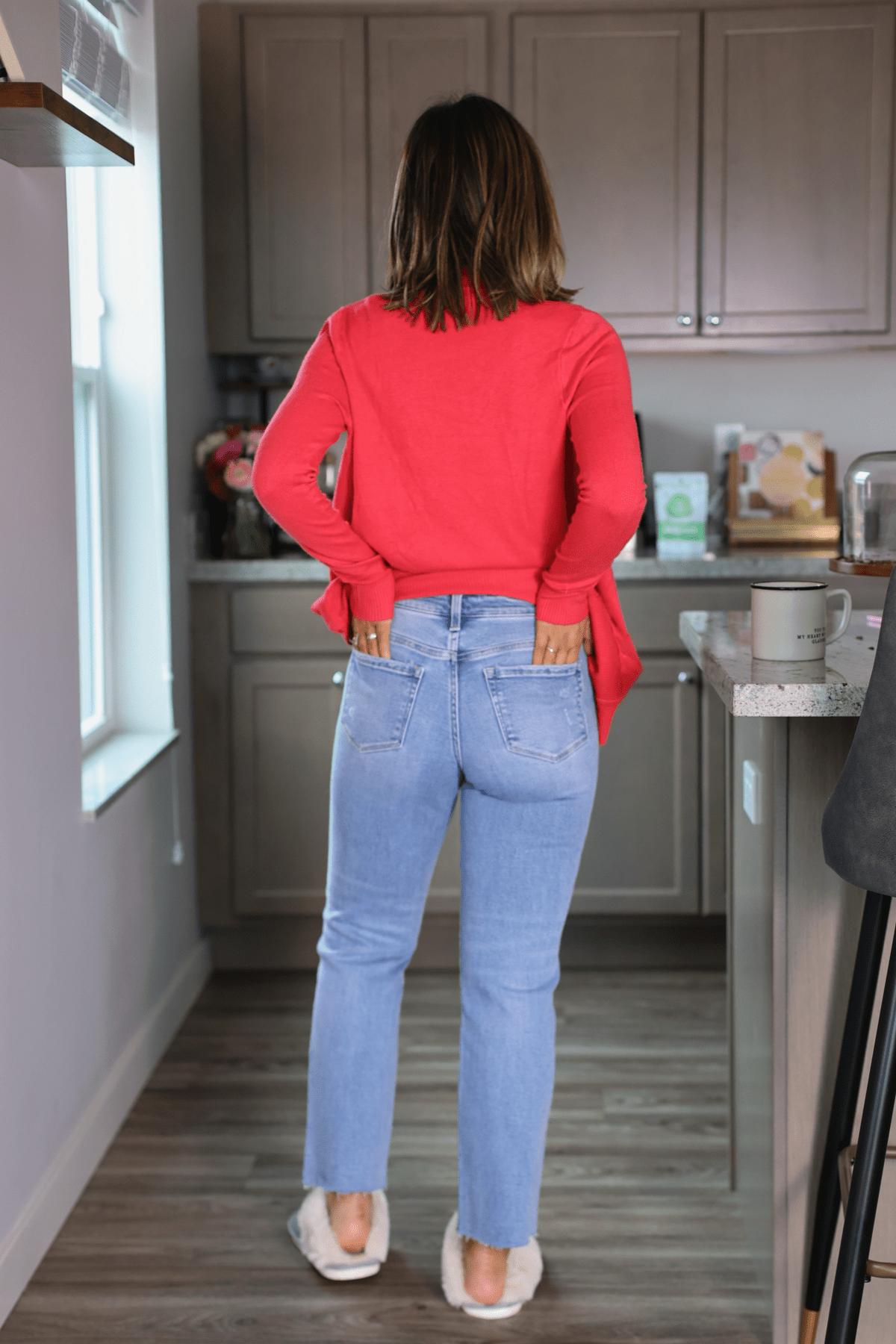 Light Wash Distressed Raw Hem Straight Leg Jeans - FINAL SALE Product Image