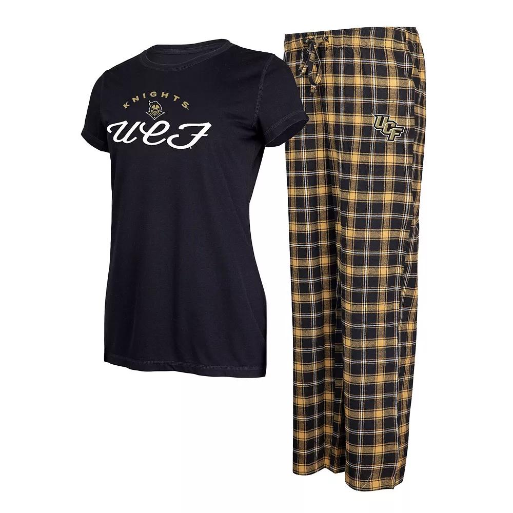 Women's Concepts Sport Black/Gold UCF Knights Arctic T-Shirt & Flannel Pants Sleep Set, Size: 3XL Product Image