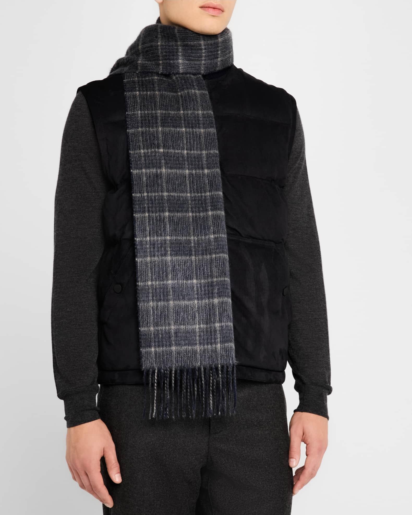 Mens Double-Face Cashmere Plaid Scarf Product Image