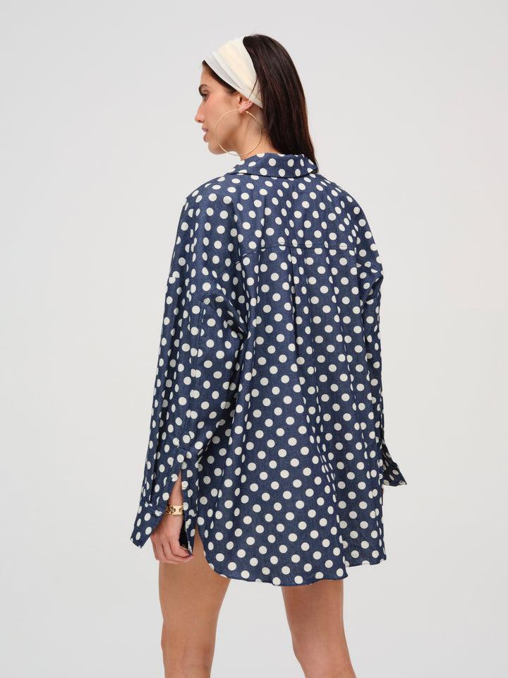 Dolly Dot Button-Down Top — Indigo Product Image