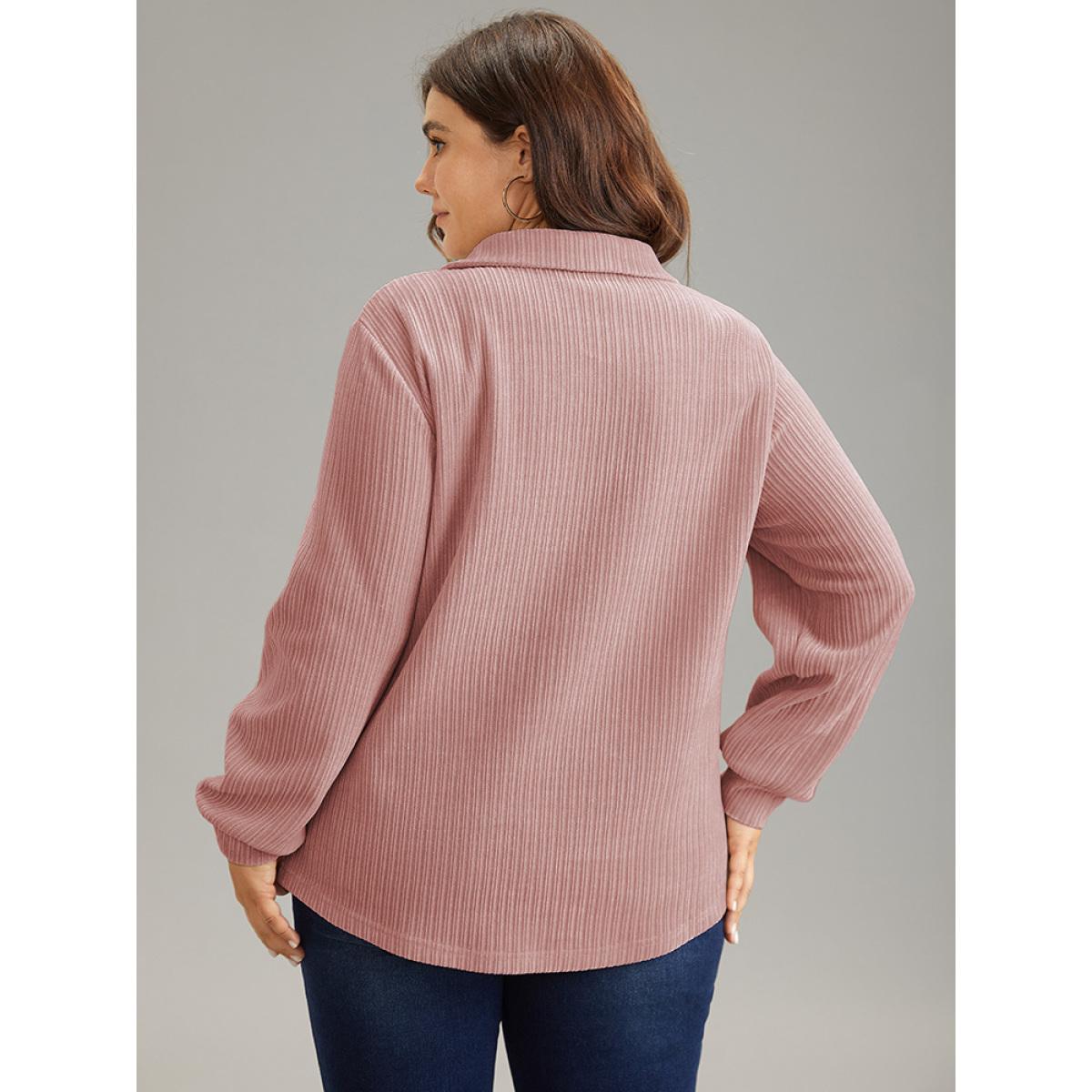 Plus Size Plain Heather Zipper Texture Polo Sweatshirt Women DustyPink Casual Texture Polo Dailywear Sweatshirts BloomChic 12/L Product Image